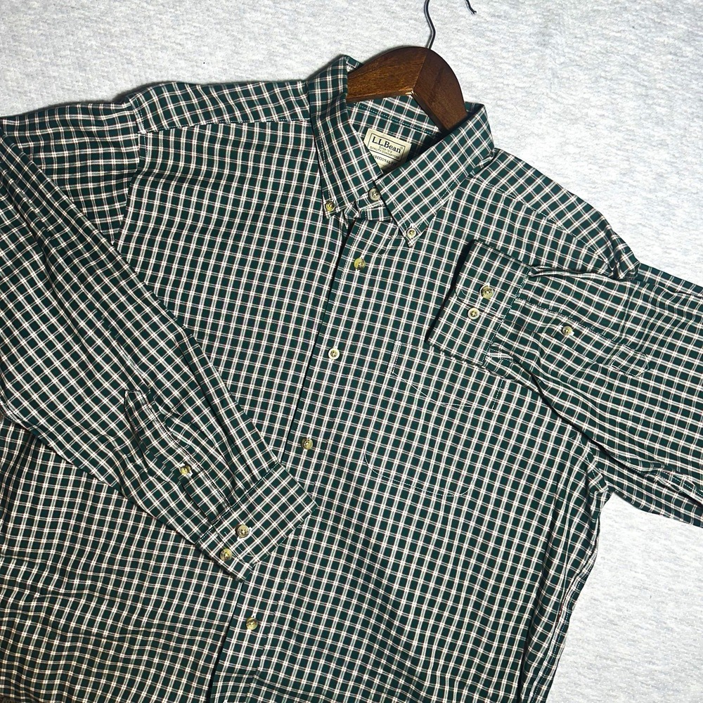 L.L.Bean Traditional Fit Men's L Green Plaid Cotton Button-Down Pockets Shirt